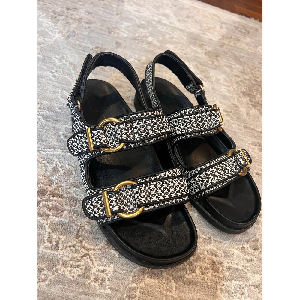 Black and White Patterned Women's Strap Sandals